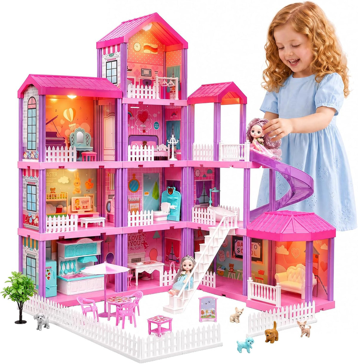 Flooyes Doll House for Girls-4 Story 11 Rooms Dollhouse
