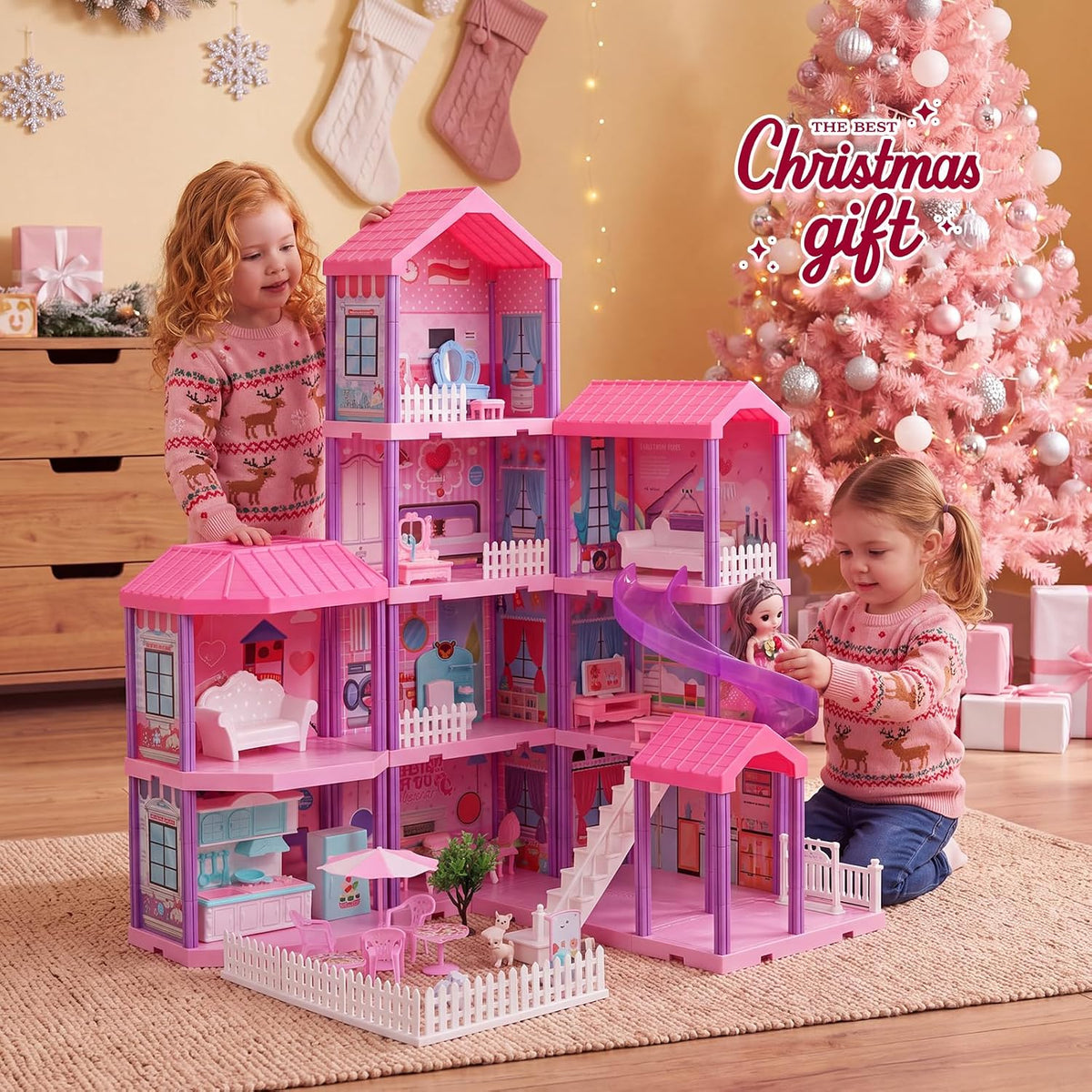 Flooyes Doll House for Girls-4 Story 11 Rooms Dollhouse