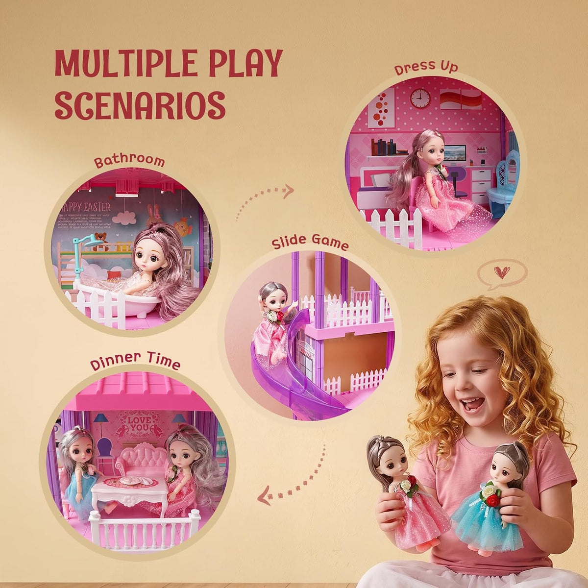 Flooyes Doll House for Girls-4 Story 11 Rooms Dollhouse