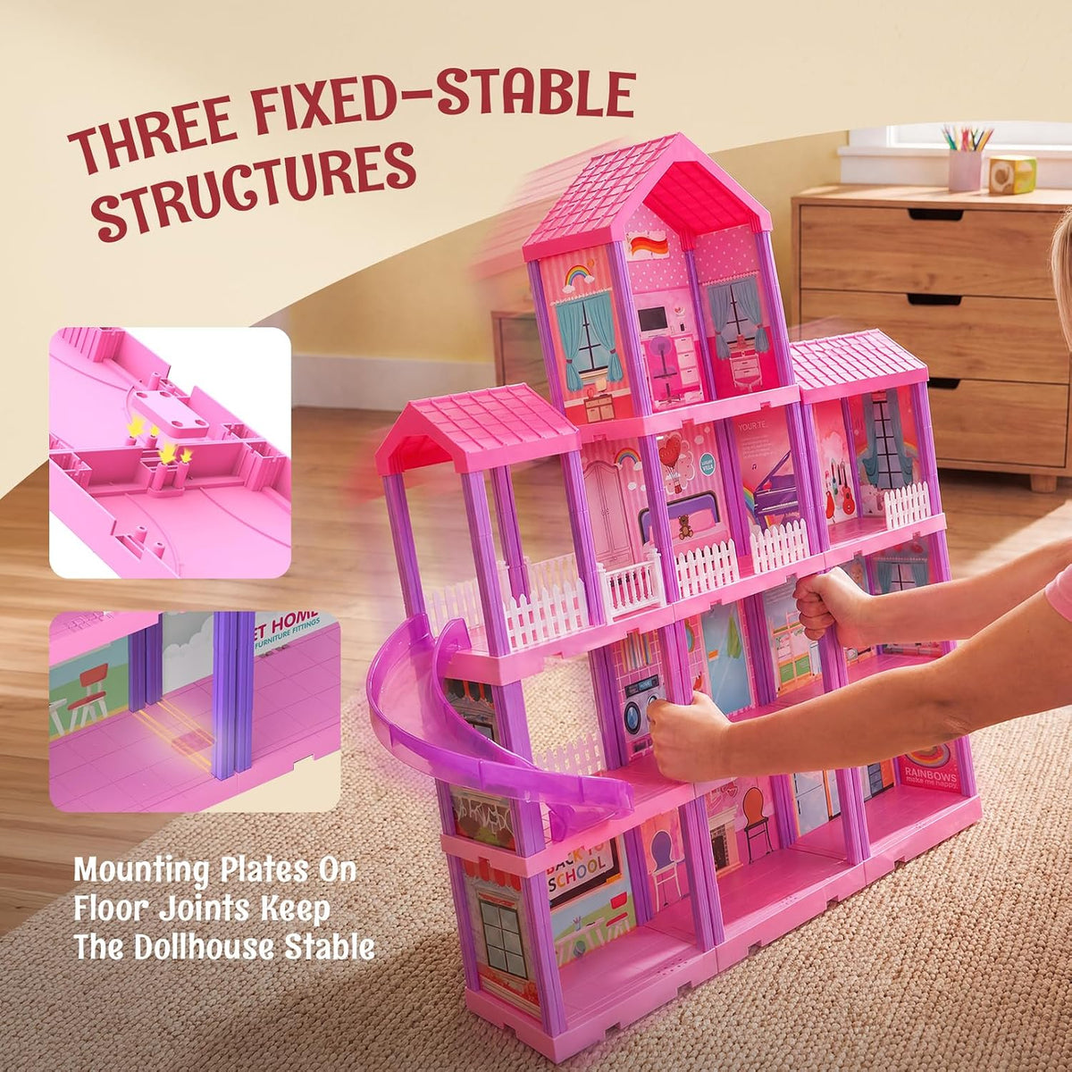 Flooyes Doll House for Girls-4 Story 11 Rooms Dollhouse