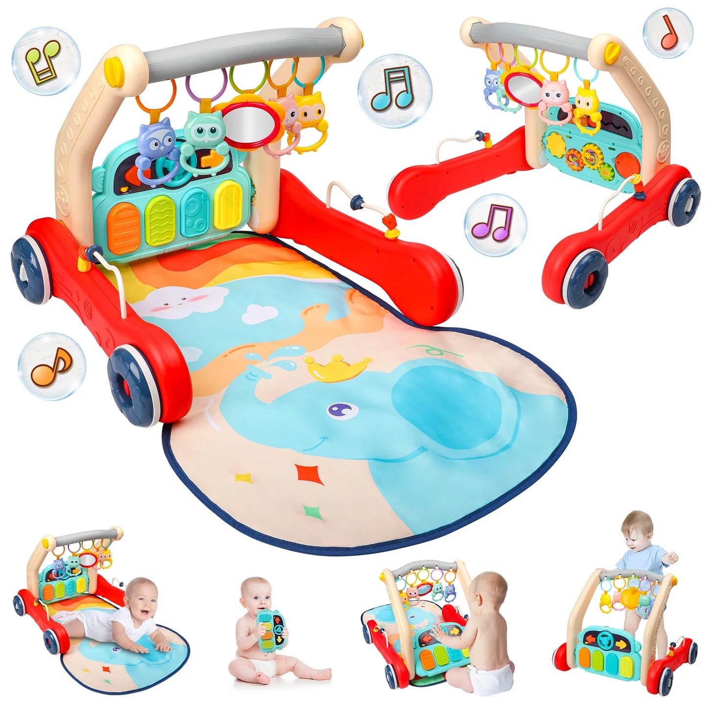 2 in 1 Baby Walker Play Gym Mat for Boys Girls Sit to Stand Learnin Flooyestoys