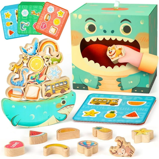 Flooyes Montessori Toys Dinosaur Wooden Building Blocks, Birthdays Gift for kids 3 4 5 6 7 8 Boys Girls