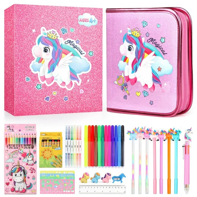 56Pcs Scented Markets Set with Unicorn Pencil Case Art Set for Girls 8-12,Birthday, Christmas, School Art Supplies Unicorn Gift for Kids Girls Ages 6-8-12.