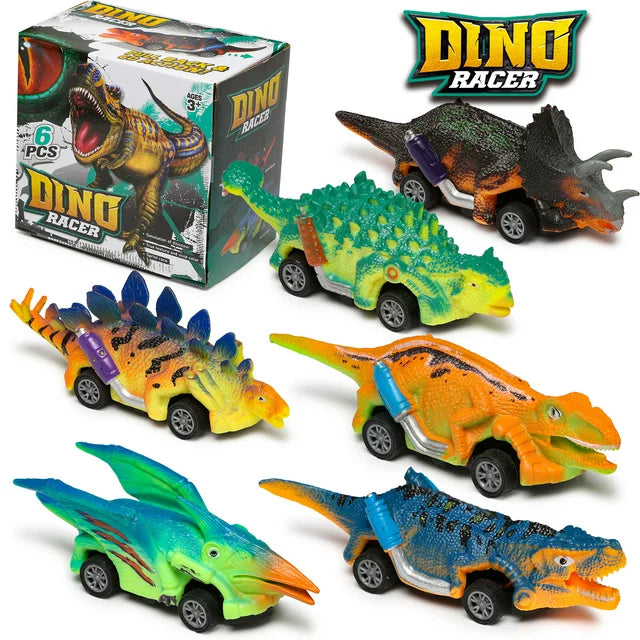 6PCS Dinosaur Toys for Boys Ages 1 2 3 4 5+, Pull Back Car Toys for Toddlers ,with T-Rex, Birthday Gifts for Ages 1 2 3 4 5 Kids Boys.