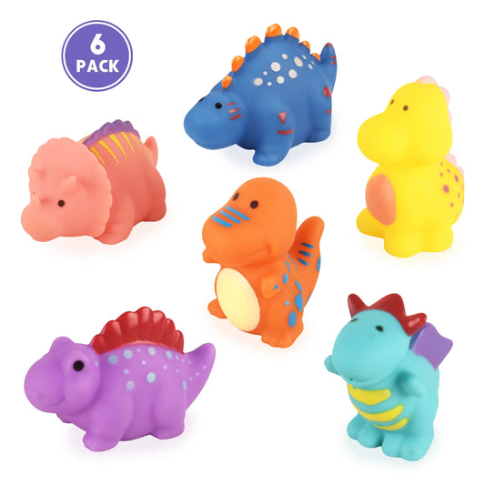 Baby Bath Toys for Toddlers Infants, Dinosaur Bathtub Toy Set, 6 Pcs with Storage Bag