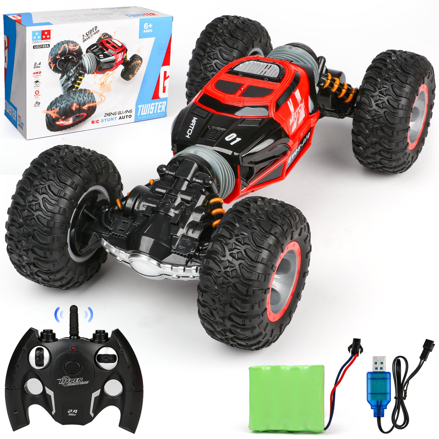 RC Stunt Car for Kids,4WD 360° & Double Sided Rotation Toy Cars for Boys,2.4GHz All-Terrain Dual Mode Twist Remote Control Cars with LED Light Music for Kids Gifts