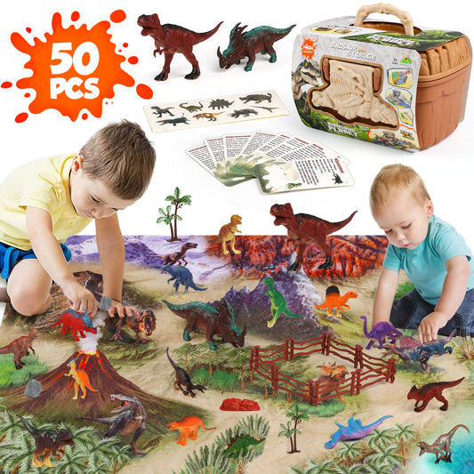 Dinosaur Figures Toys Set for Kids, 50PCS Dinosaur Play Sets with Storage Box, Activity Play Mat, Great Christmas Birthday Realistic Dino Gifts for Boys & Girls Age 3-12