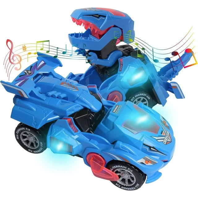 Dinosaur Toys for 3-6 Year Old Boys, Kids Transforming Dinosaur Car with LED Light and Music Gifts for 4-7 Year Old (Blue)