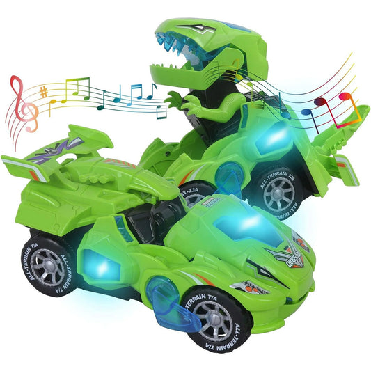 Dinosaur Toys for 3-6 Year Old Boys, Kids Transforming Dinosaur Car with LED Light and Music Gifts for 4-7 Year Old (Green)