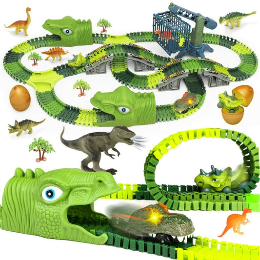 Flooyes Dinosaur Train Toys Road Race Track Set, Toddler Dinosaur World Toys Cars, Christmas Birthday Gifts for 2 3 4 5 6 7 8 Year Old Boys Girls