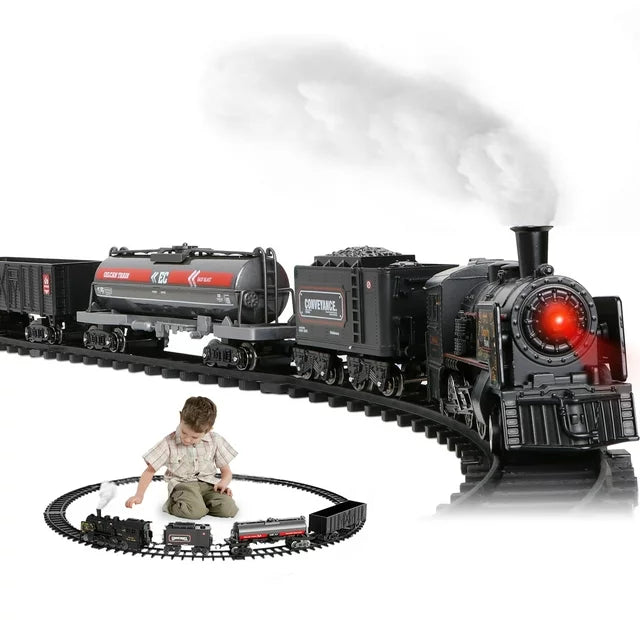 Electric Train Set for Boys - Metal Alloy Model Trains with Steam Locomotive, Train Toys with Smoke,Sounds & Lights,Christmas Gift for 3-8 Years Old Kids