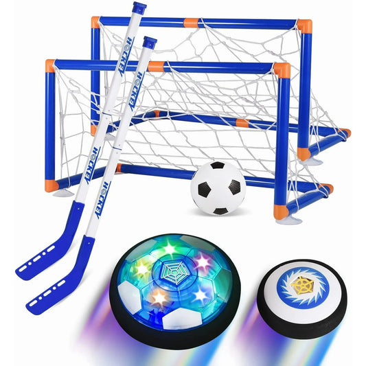 Hover Hockey Soccer Ball Set with 3 Goals, Rechargeable Floating Air Soccer Ball with Led Light and Foam Bumper, Gifts for Boys Girls Aged 3 4 5 6-12