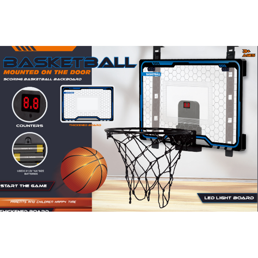 Flooyes Indoor Basketball Hoop for Boys Kids Ages 3 4 5 6 7 8+, with Electronic Scoreboard, Backboards Over The Door, Basketball Toys for Kids Boys 3-12.(Blue)