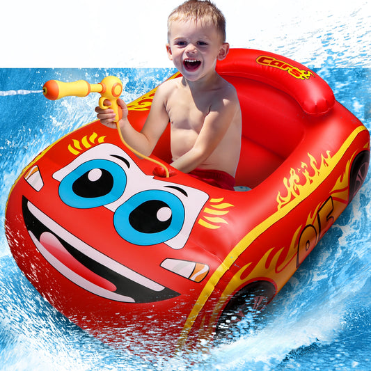 Inflatable Car Pool Float for Kids with Built-in Squirt Gun, Inflatable Ride-on for Children Aged 3-8 Years