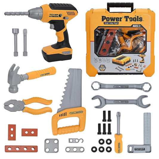 Flooyes Kids Boys Tool Set,STEM Education Learning Toys with Tool Box for Toddlers Ages 3-6, Birthday Christmas Gifts for Boys.(Yellow)