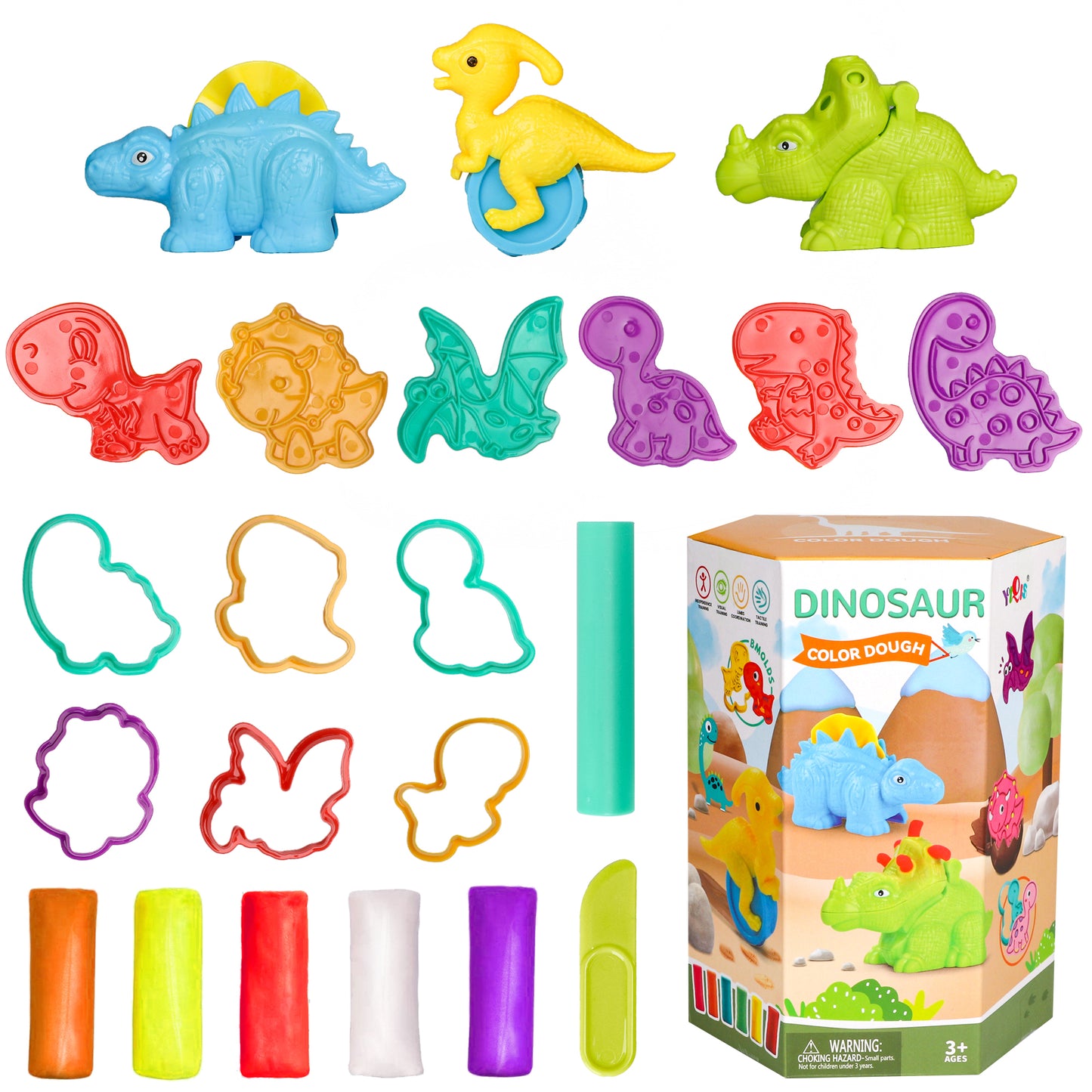 Kids Play Dough Set, Dinosaur World Dough Set Toys for Kids Boys Girls 3 4 5 6+ Years, STEM Learning Creations Tools Gifts for Kids 3 Years and Up.