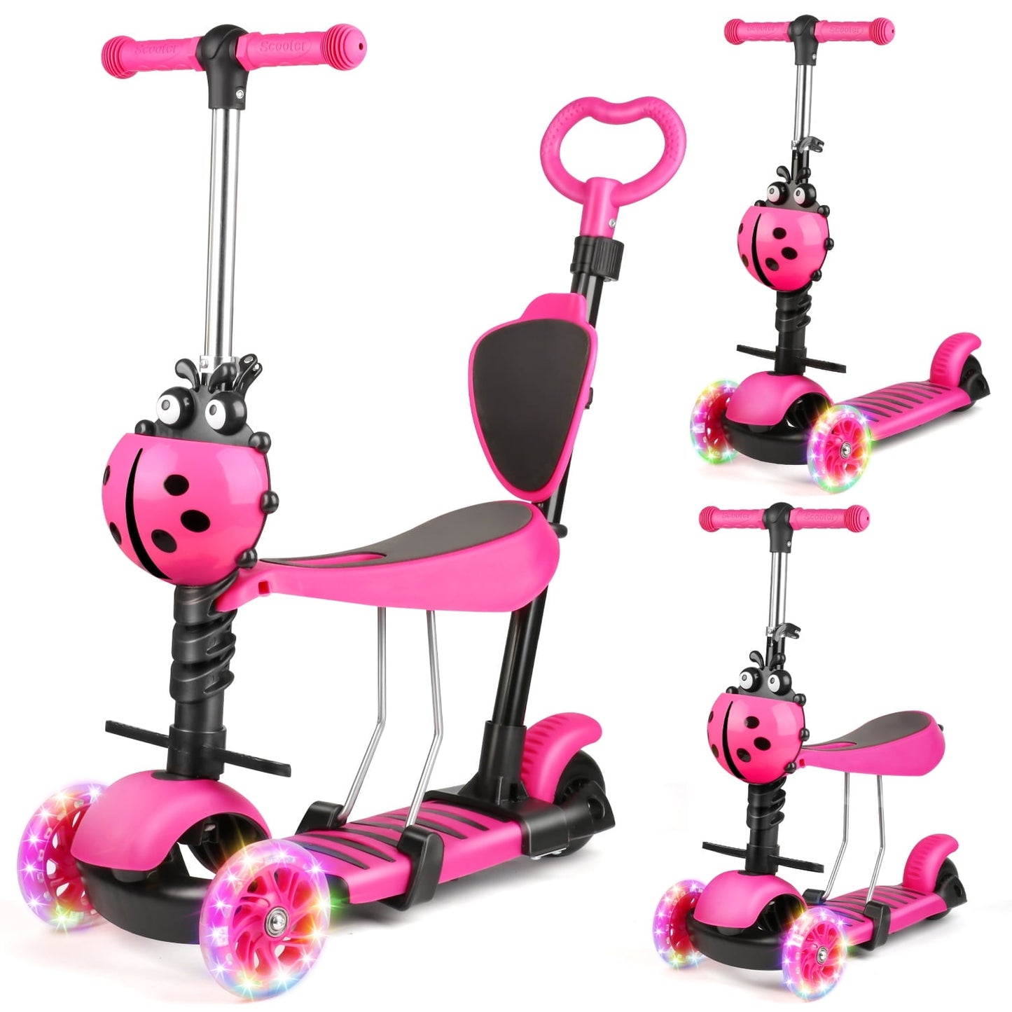 Flooyes Kids Scooter – 3 Wheel Kick Scooter for Toddler Kids 2-8– LED Wheel Lights Illuminate When Rolling– Adjustable Handlebar – Indoor and Outdoor Toy Gift