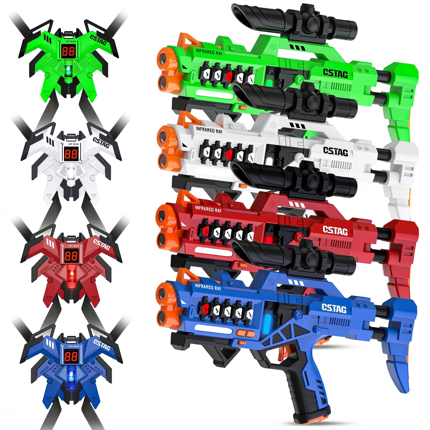 Laser Tag, Set of 4 Laser Tag Blasters & Vests, Infrared Lazer Toy Set Gift for Teen Boys & Girls,Adults and Family,Ages 8+