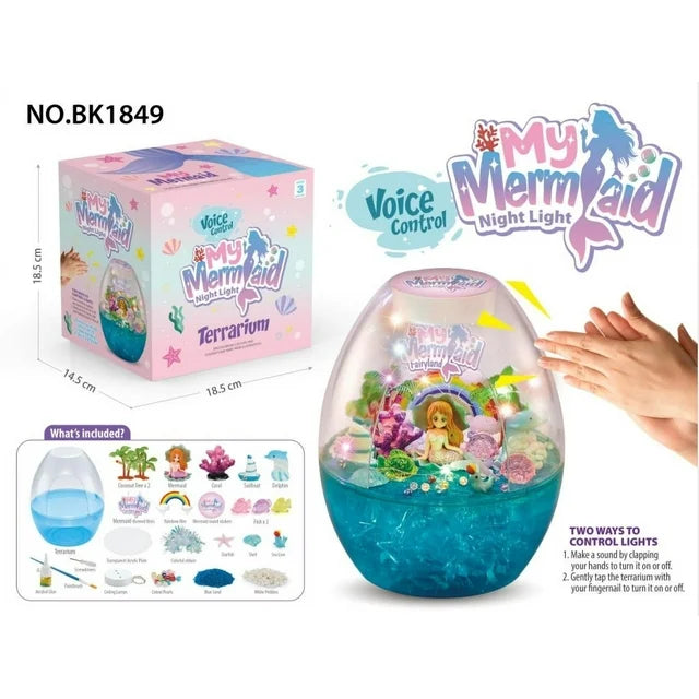 Mermaid Terrarium Kit for Kids Girls-Voice Control Light Up Art Crafts Toy and Gift for Girls Birthday Christmas for little Girls Ages 3 4 5 6 7 12+ Years.