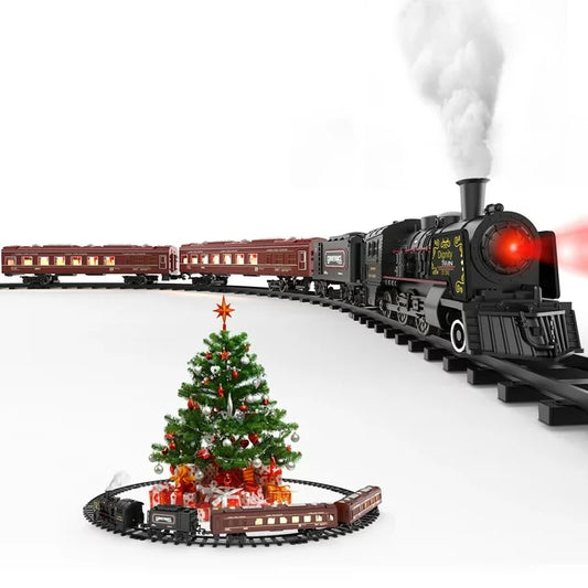 Model Train Set Locomotive for Boys, Metal Alloy Electric Trains w/ Steam, Christmas Train Toys for 3+ Years Old Kids