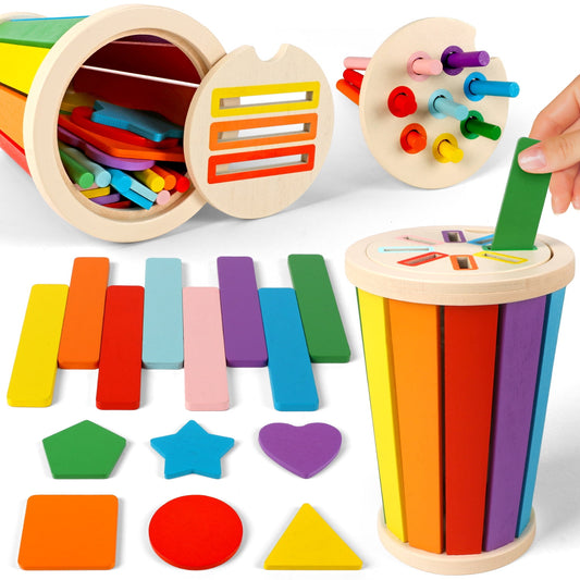 Flooyes Montessori Toys for 1-3 Year Old, Wooden Color Sorting Learning Toys for Toddlers 12-36 Month, Sensory Development Educational Matching Games, Educational Toys for Baby