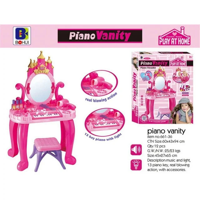 Pretend Play Toys for Girls Toddlers, 13-key Piano Vanity Princess Toy Birthday Gift for Girl Kids Ages 3 4 5 6 Years.