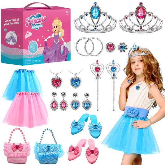 Princess Toy, Dress Up Toy Set for Little Girls, Jewelry, Crown and Shoes, Princess Pretend Play Toy Gift For 3 4 5 6 7 Year Old Girls