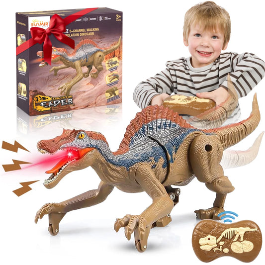 Flooyes Remote Control Dinosaur Toys for Boys, 2.4G RC Dinosaur Robot with Light Sound, Kids Boy Toys ages 3 4 5 6+ Year Old, Velociraptor Toys Christmas Gifts
