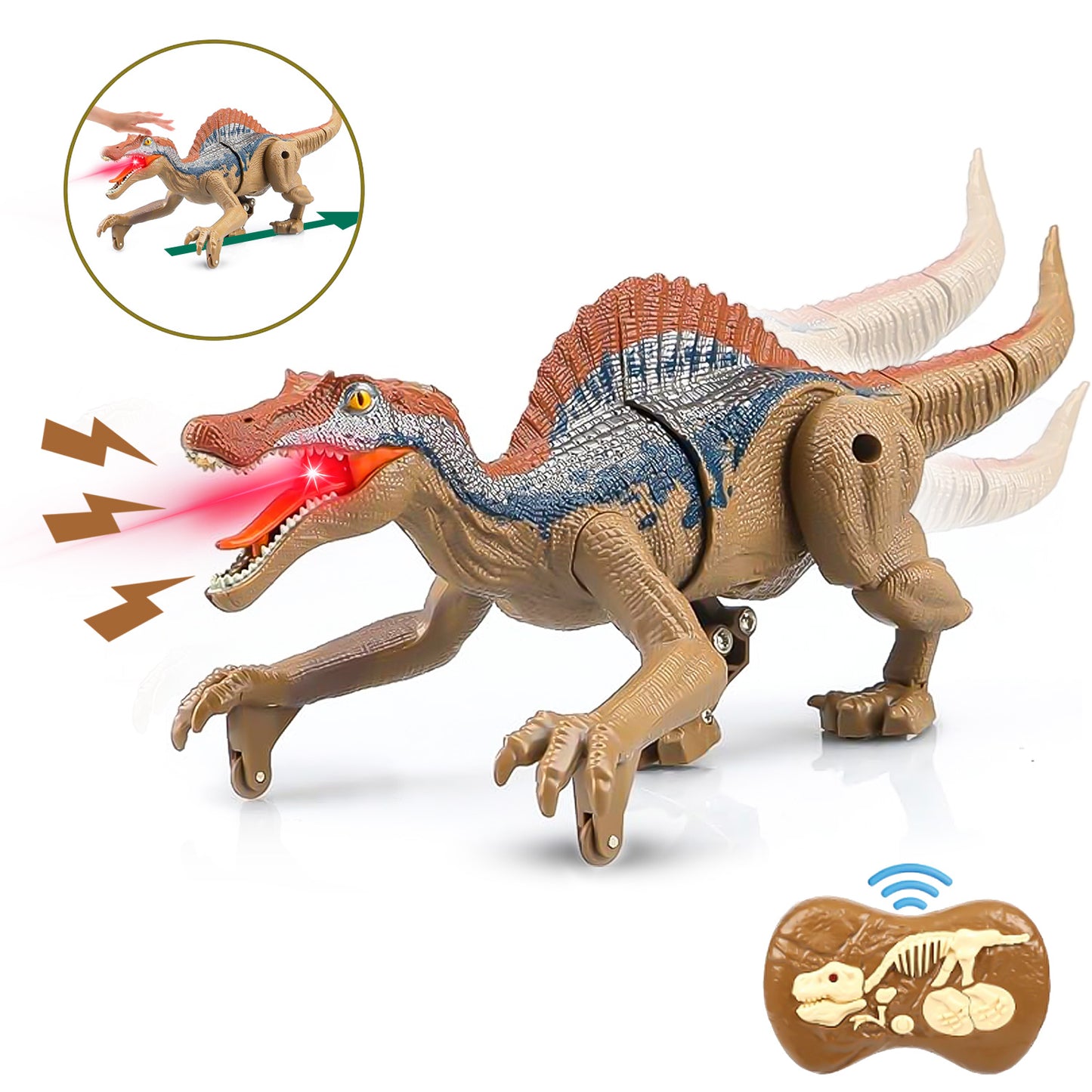 Remote Control Dinosaur Toys for Boys, 2.4G Electronic RC Velociraptor Toy with 3D Eye Shaking Head & Roaring Sounds, RC Dinosaur Toys Gift for Boys 3-6 Year Old