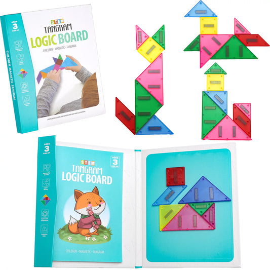 Tangram Magnetic Puzzle for Kids - Shape Pattern Blocks Jigsaw Travel Game Montessori Educational Toys - STEM Toys Gift for Boys Girls 3 4 5 6