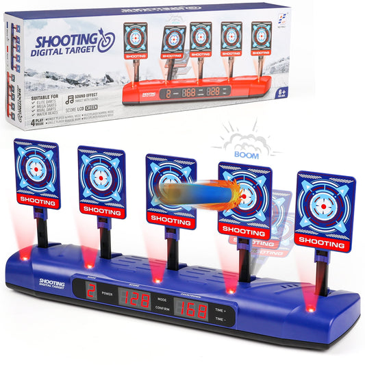 Flooyes Electronic Shooting Target for Nerf, 5 Shooting Target Scoring Auto Reset Digital Targets, Birthday Gift Toy for Kids Age 6+