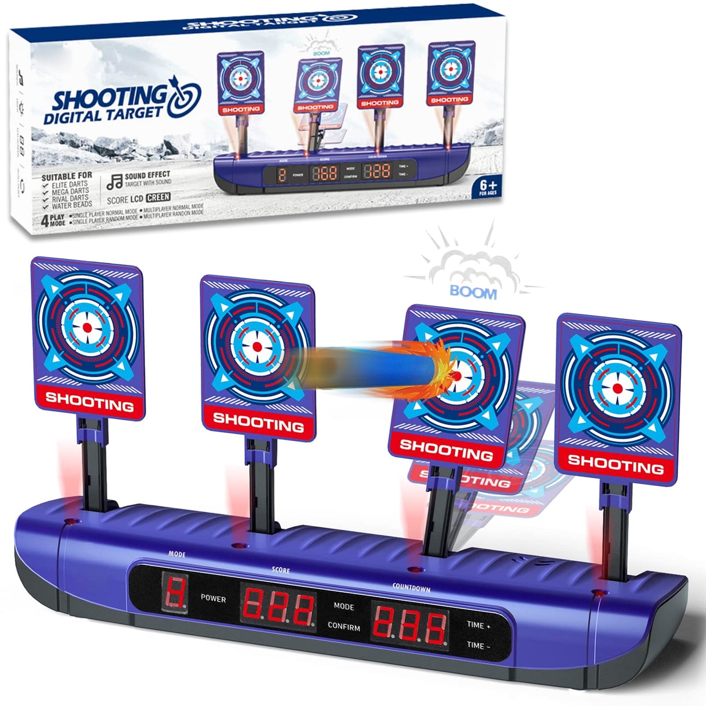 Flooyes Electronic Shooting Target for Nerf, 4 Shooting Target Scoring Auto Reset Digital Targets, Birthday Gift Toy for Kids Age 6+