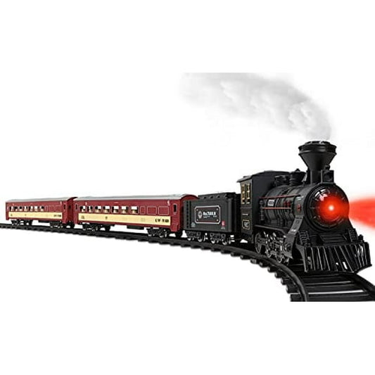 Flooyes Train Set Toy for Boys Girls with Steam Locomotive, Glowing Passenger Carriages,Christmas Gifts