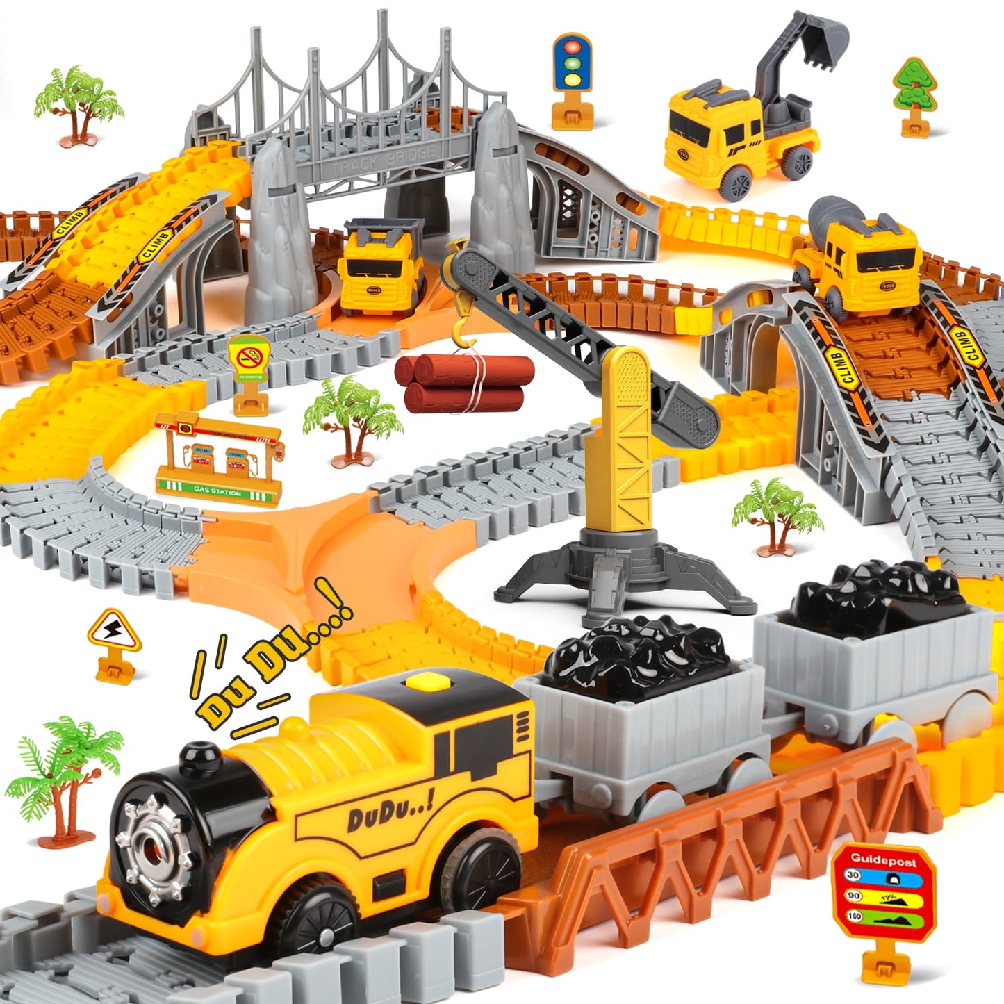 Flooyes 281 PCS Construction Race Tracks Toy for 3 4 5 6 7 8 Year Old Kids, Construction Truck Car and Flexible Track Play Set, Engineering Road Games, Birthday Gift for Boys Girls Toddlers