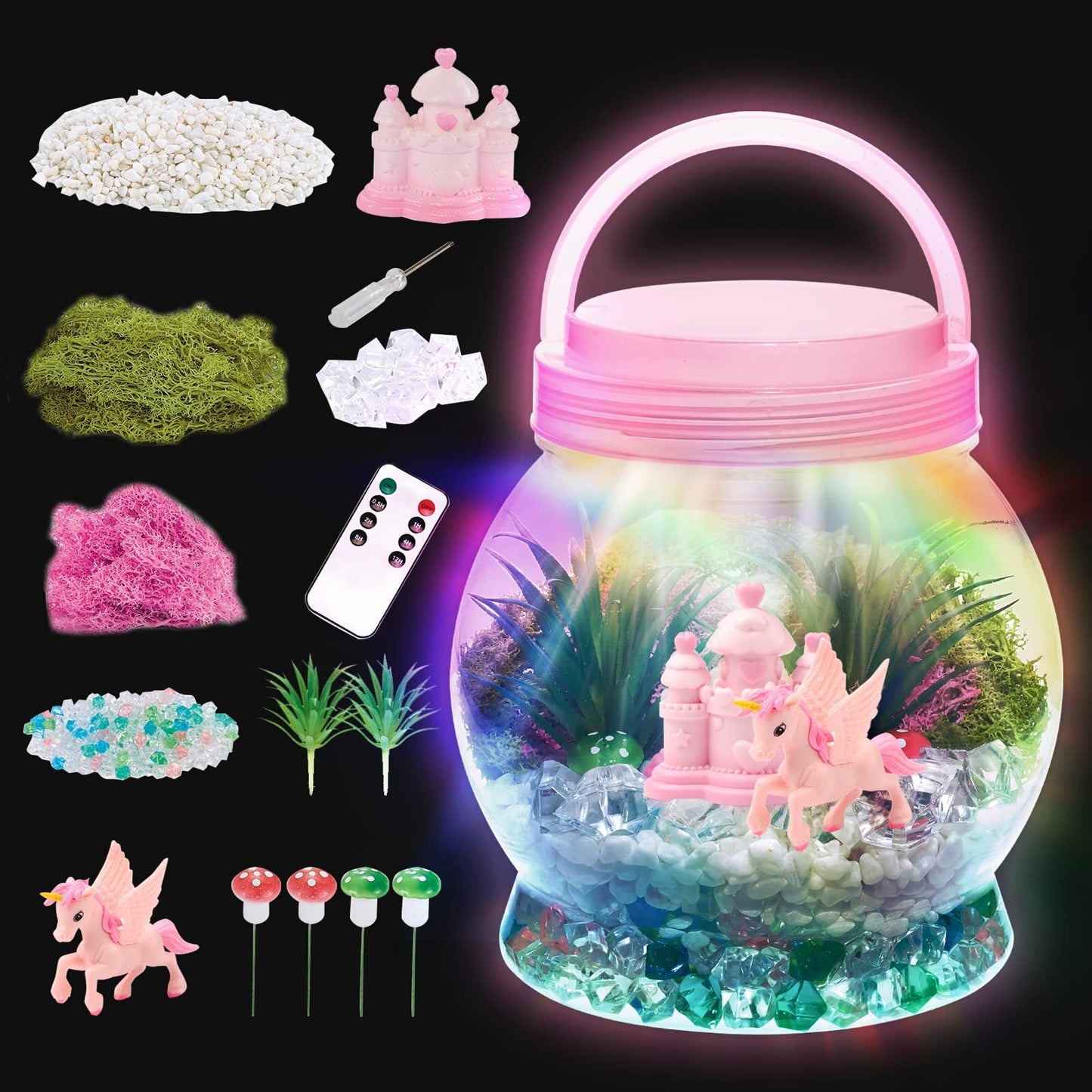 Unicorn Terrarium Kit for Kids - Light Up Art Crafts Toy and Gift for Girls