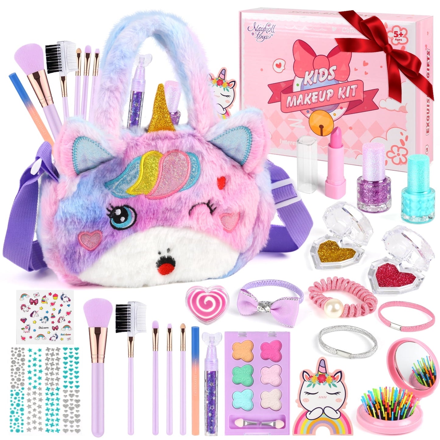 Flooyes Washable Unicorn Makeup Girls Toys - Girls Makeup Kit for Kids Make up Set Real Makeup for Kid Little Girls Toddlers Children Princess Birthday Christmas Gifts Toys for 3-10 Years Old