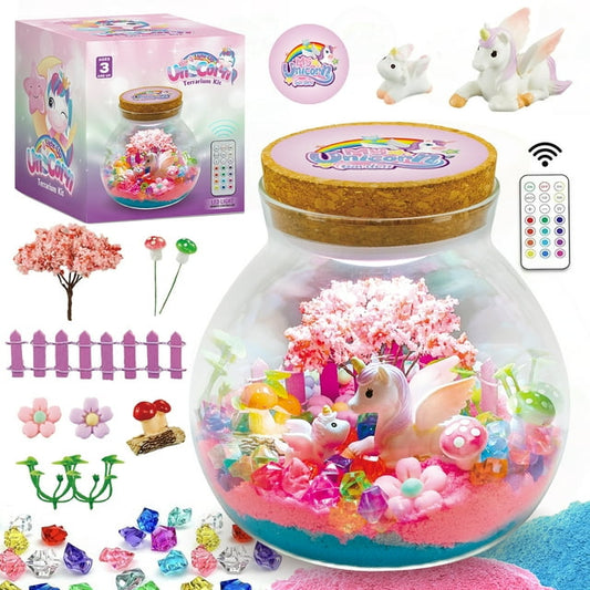 Flooyes Unicorn Toy for Girls 3 4 5 6 7 8+ , DIY Terrarium Kit for Kids, Art& Crafts Kit, Colorful LED Night Light Birthday Christmas Gift for Kids 3-6 Years