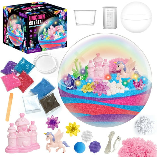 Flooyes Unicorn Gift for Girls 6 7 8 9 10 12+, DIY Unicorn Terrarium Kit for Kids with Growing Crystals, Art& Crafts Kit Night Light,STEM Educational Toy, Birthday Christmas Gift for Kids Ages 6-12