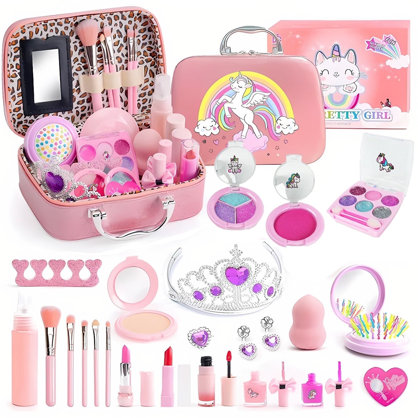 Flooyes Girls Unicorn Makeup Kit for Kids - Real Washable Makeup Bag