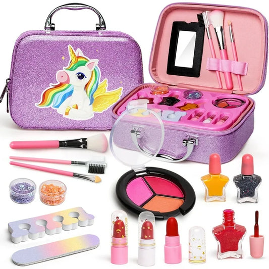 Washable Makeup Kit Cosmetics, Toys for Little Girls Toddlers Dress up Set, Birthday Gift Toys for 3 4 5 6 Years Old Girls (Purple)