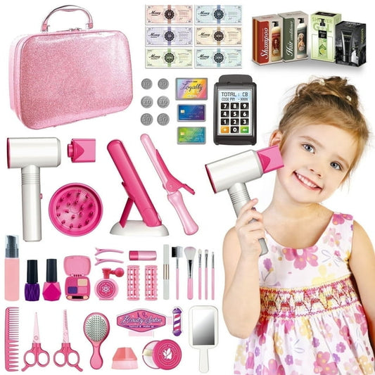 FLOOYES Kids Makeup Toy Set, Pretend Play Hair Salon Toys for Girls 3-12 Age Birthday Gift