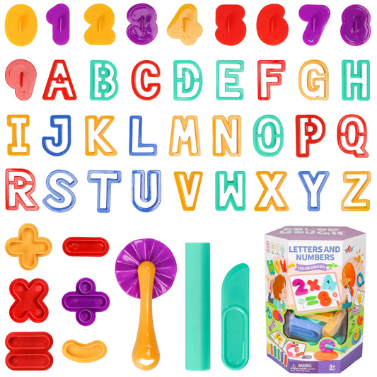 45 Pcs Dough Tool Sets for Toddlers, Various Letters And Numbers Color Play Molds, Creative Dough Toys, Educational Christmas Gift for Kids Age 3-5 4-8