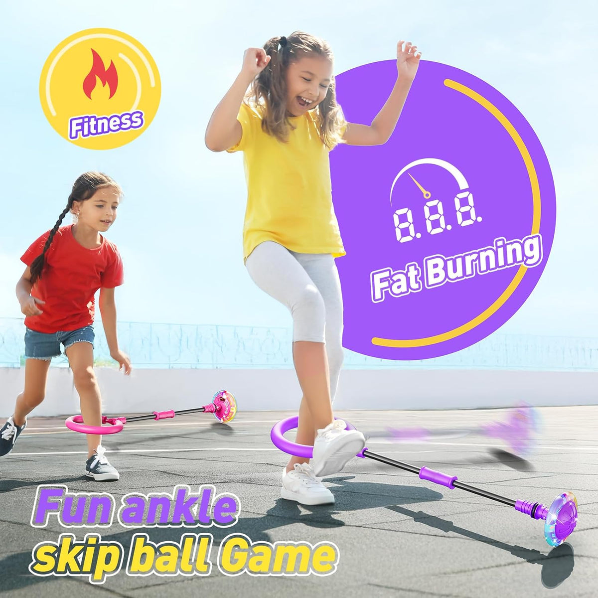 Flooyes Skip Ball for Kids, Ankle Skip Ball Toy with Counter, Timer an ...