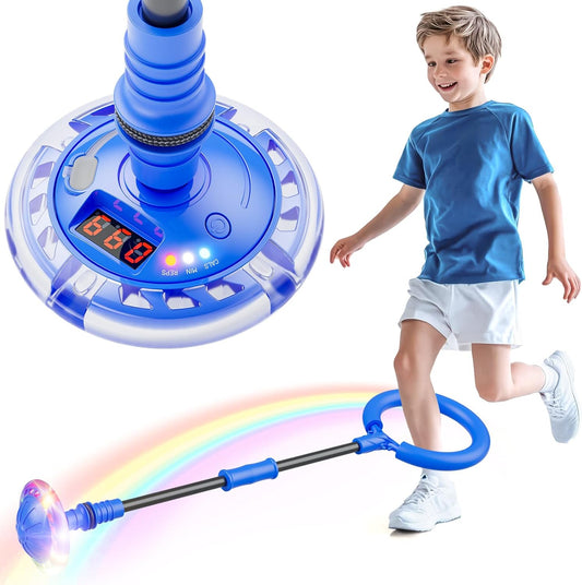 Flooyes Skip Ball for Kids, Ankle Skip Ball Toy with Counter, Timer and Cal Calculator, Boys Birthday Gifts for Age 6 7 8 9 10+, Rechargeable Colorful Flash Wheel Skip Ball for Boys, Indoor Outdoor Toys