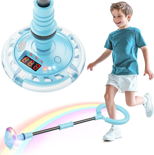 Flooyes Skip Ball for Kids, Ankle Skip Ball Toy with Counter, Timer and Cal Calculator, Boys Christmas Birthday Gifts for Age 6 7 8 9 10+, Rechargeable Colorful Flash Wheel Skip Ball for Boys