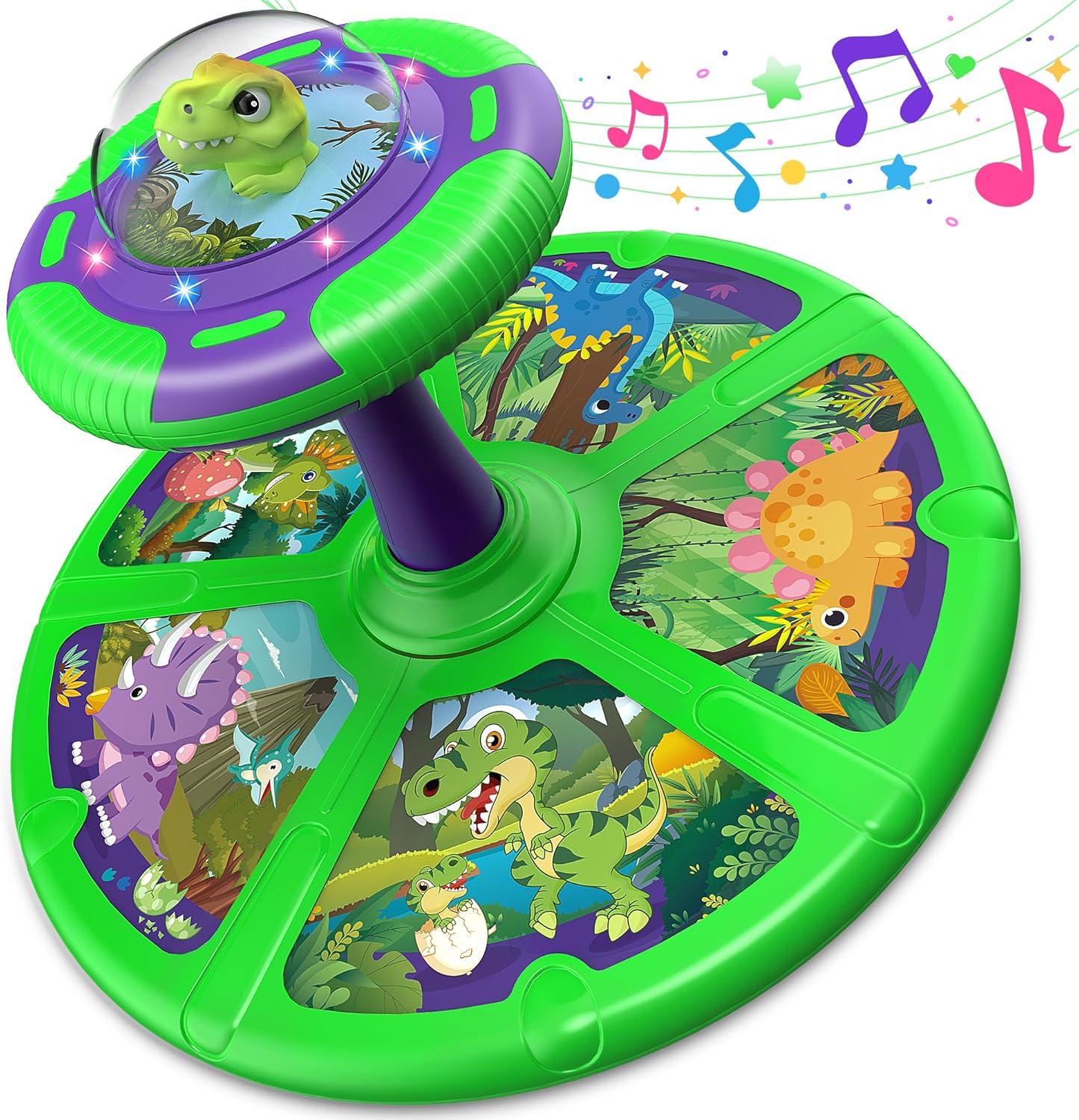 Flooyes Dinosaur Sit and Spin Toys with LED and Music, 360° Spin, Toddler Toys Age Over 18 Months