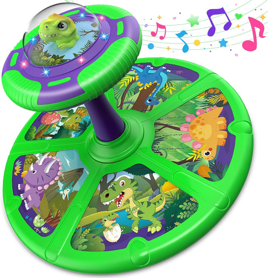 Flooyes Dinosaur Sit and Spin Toys with LED and Music, 360° Spin, Toddler Toys Age Over 18 Months