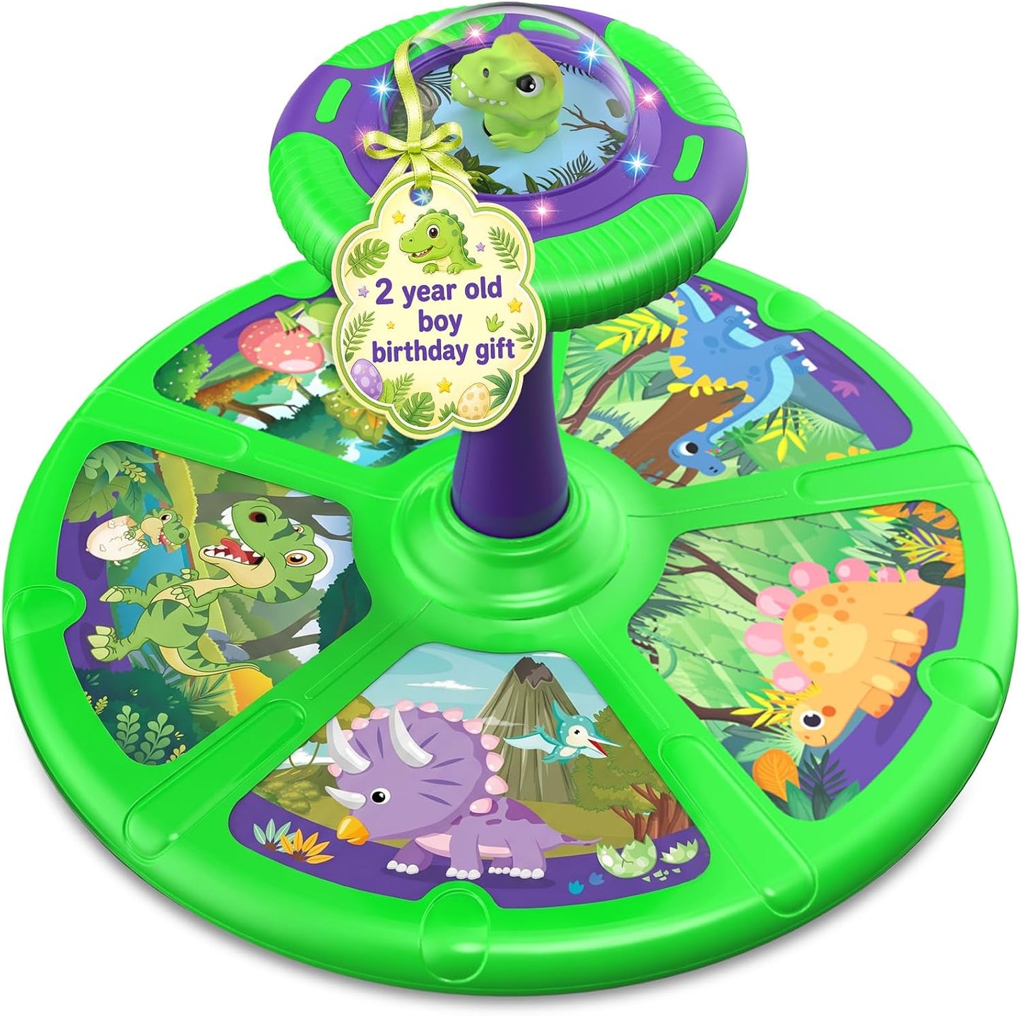Flooyes Dinosaur Sit and Spin Toy for Toddlers 2-4 360° Toddler Spinning Chair,LED Lights,Indoor Active Play Toy,Christmas Birthday Gifts for Boys and Girls