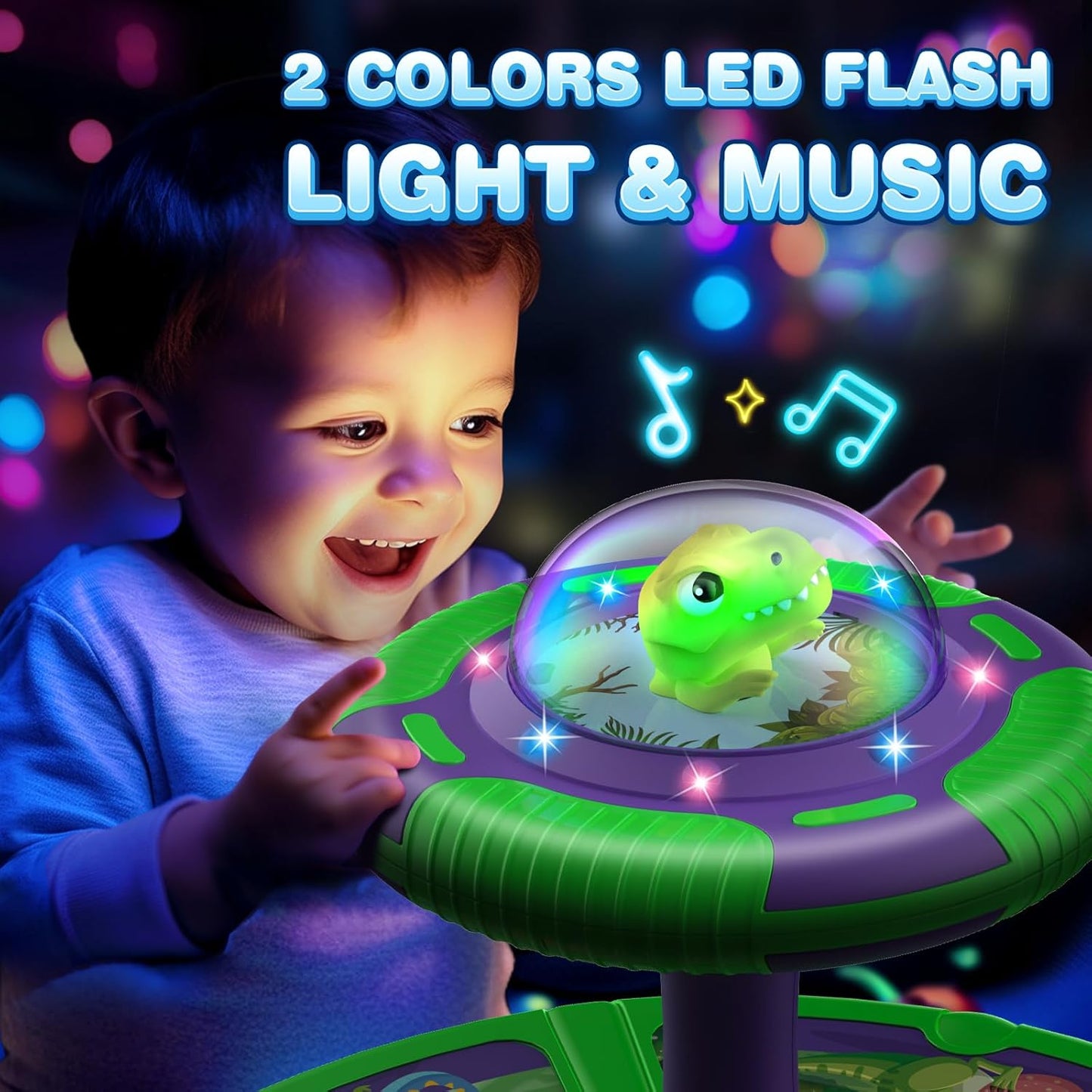 Flooyes Dinosaur Sit and Spin Toys with LED and Music, 360° Spin, Toddler Toys Age Over 18 Months
