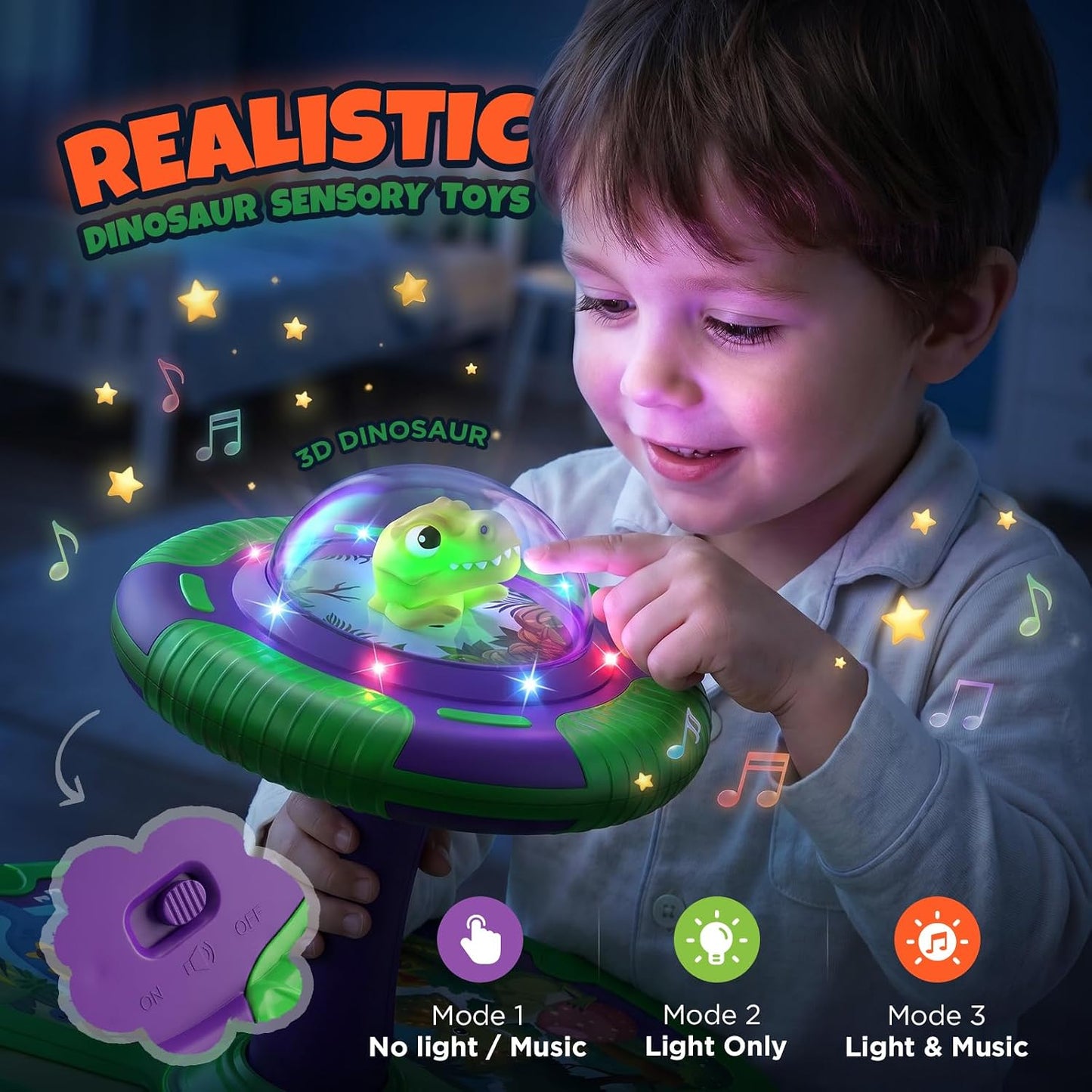 Flooyes Dinosaur Sit and Spin Toy for Toddlers 2-4 360° Toddler Spinning Chair,LED Lights,Indoor Active Play Toy,Christmas Birthday Gifts for Boys and Girls